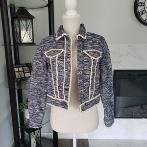 Anthropologie Ett Twa Tweed Jacket Womens Size Xs Blue Cream